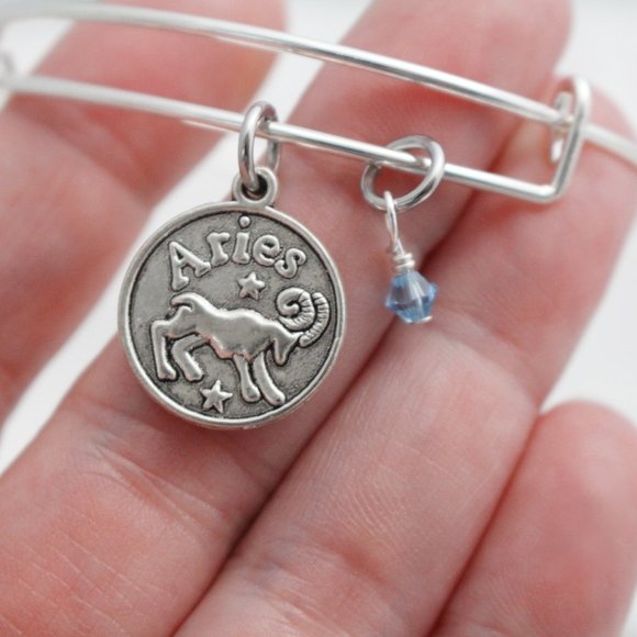 March Aries Adjustable Charm Bangle - Handmade Zodiac Bracelet - Picture 4 of 10